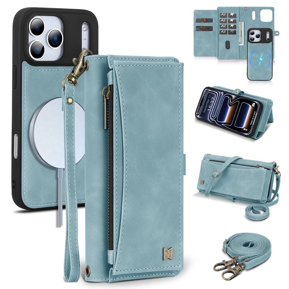 Universal Wallet Phone Case with Strap - Light Blue